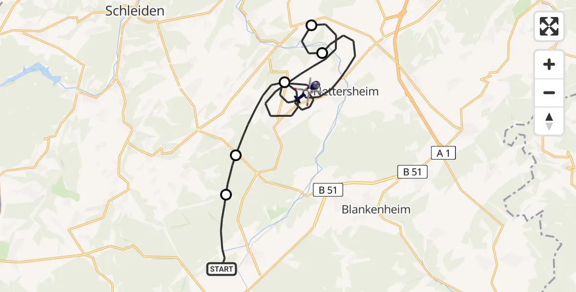Flugroute Polizeihubschrauber Dahlem - Nettersheim, 11 August 2026, 12:28