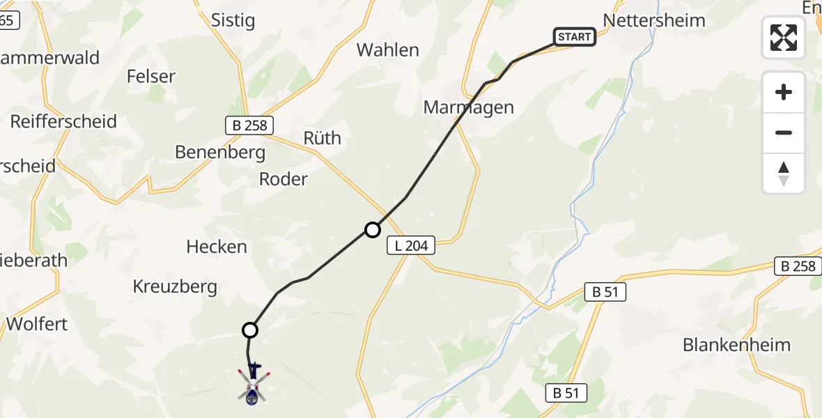 Flugroute Polizeihubschrauber Nettersheim - Dahlem, 11 August 2026, 12:28