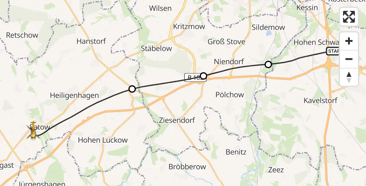 Flugroute Ambulanzhubschrauber Dummerstorf - Satow, 11 August 2026, 12:30