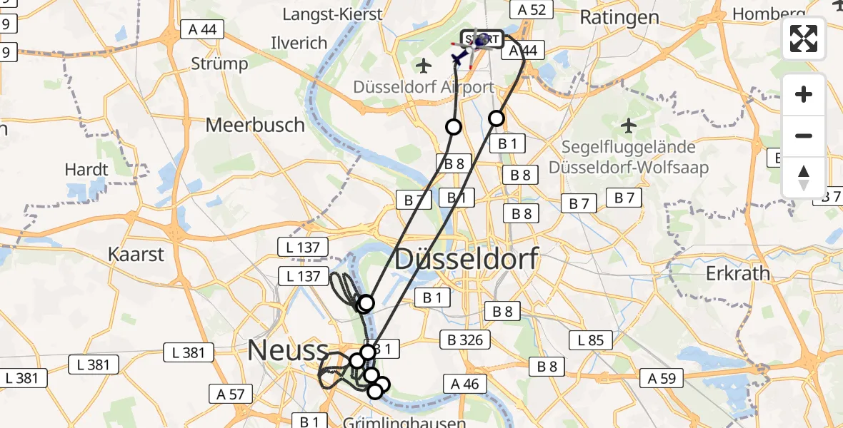 Flugroute Polizeihubschrauber Düsseldorf Flughafen - Düsseldorf Flughafen, 11 August 2026, 12:34
