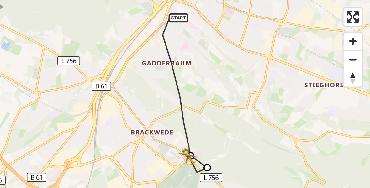 Flugroute Rettungshubschrauber Bielefeld - Luftrettungszentrum Bielefeld, 11 August 2026, 12:36