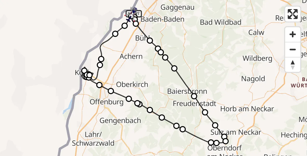 Flugroute Polizeihubschrauber Karlsruhe Baden-Baden Flughafen - Karlsruhe Baden-Baden Flughafen, 11 August 2026, 12:37