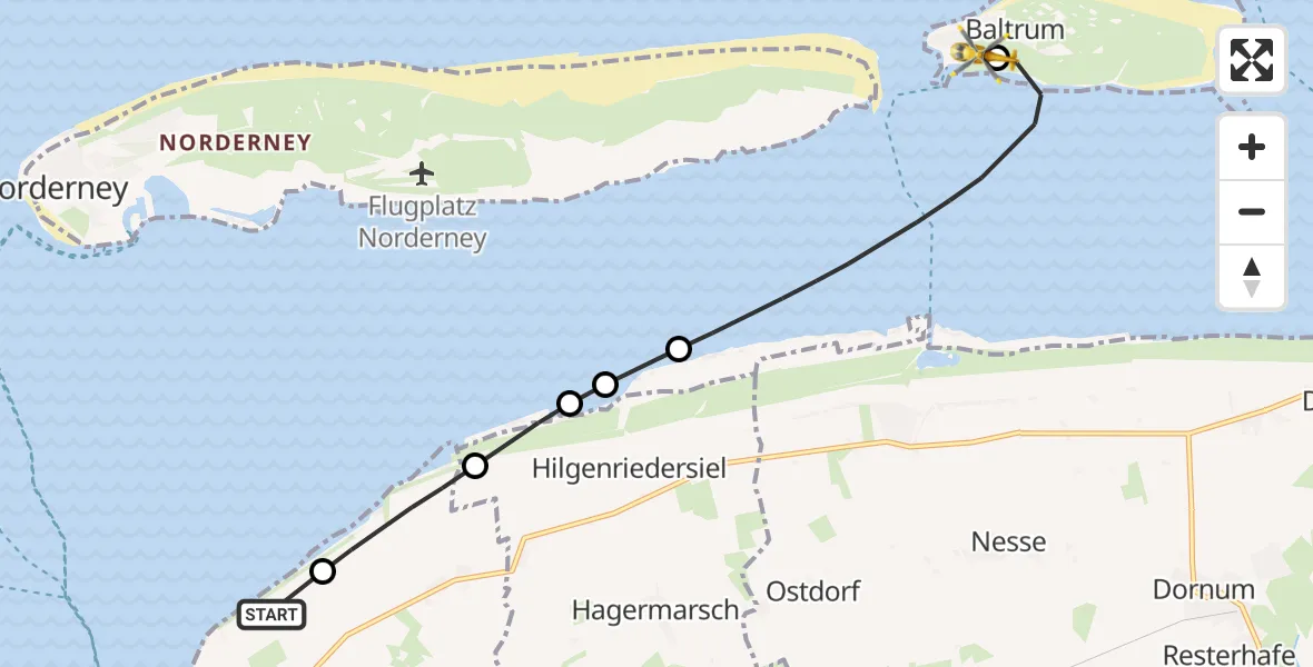 Flugroute Ambulanzhubschrauber Noordzee - Baltrum Flughafen, 11 August 2026, 12:37