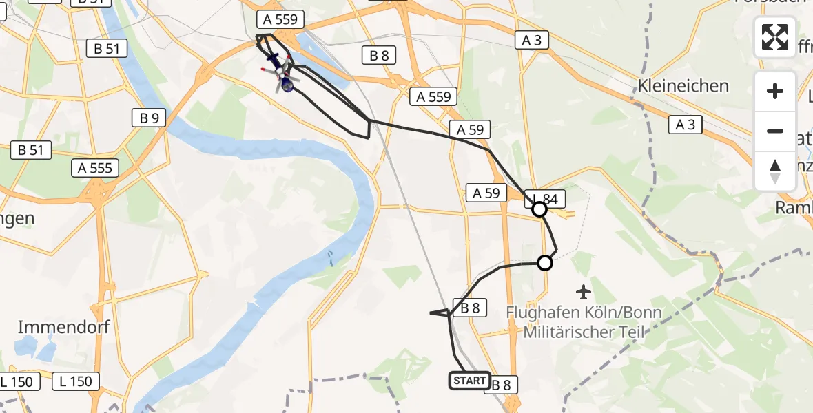 Flugroute Polizeihubschrauber Köln - Köln, 11 August 2026, 12:39