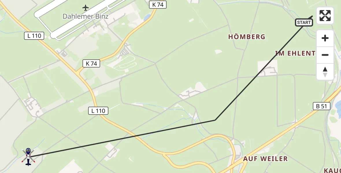 Flugroute Polizeihubschrauber Dahlem - Dahlem, 11 August 2026, 12:45