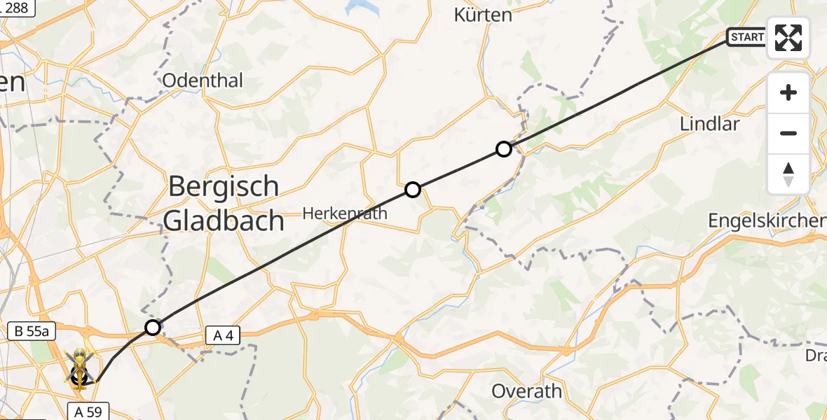Flugroute Rettungshubschrauber Lindlar - Merheim Hospital, 11 August 2026, 12:46