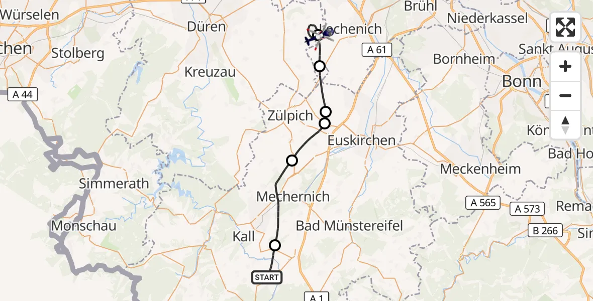 Flugroute Polizeihubschrauber Nettersheim - Nörvenich, 11 August 2026, 12:51