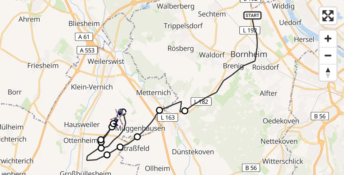 Flugroute Polizeihubschrauber Bornheim - Weilerswist UL, 11 August 2026, 12:51