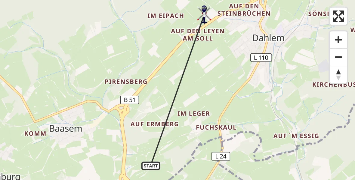 Flugroute Polizeihubschrauber Dahlem - Dahlem, 11 August 2026, 12:52