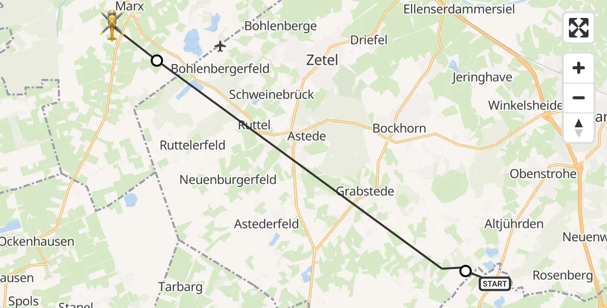 Flugroute Rettungshubschrauber Wiefelstede - Friedeburg, 11 August 2026, 12:53
