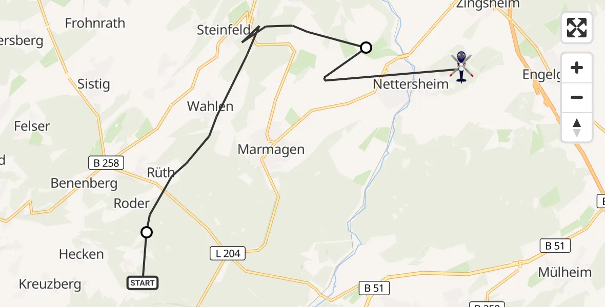 Flugroute Polizeihubschrauber Hellenthal - Nettersheim, 11 August 2026, 12:58
