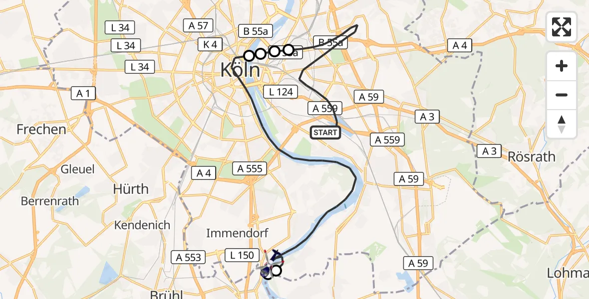 Flugroute Polizeihubschrauber Köln - Köln, 11 August 2026, 12:59