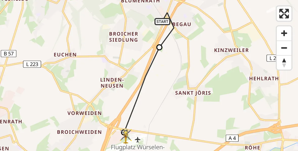 Flugroute Rettungshubschrauber Alsdorf - Aachen-Merzbrück Flughafen, 11 August 2026, 13:01