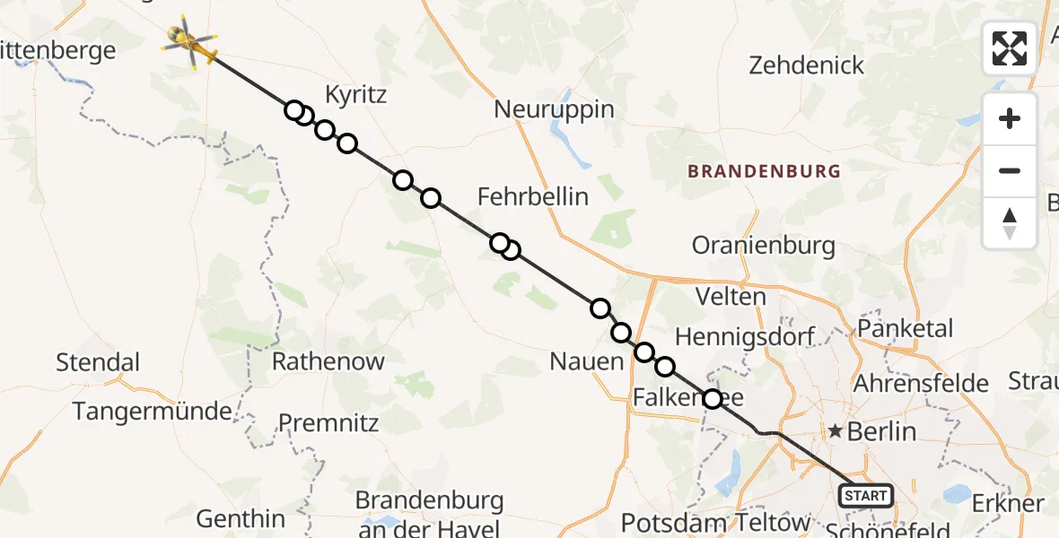 Flugroute Rettungshubschrauber Berlin - Plattenburg, 11 August 2026, 13:03