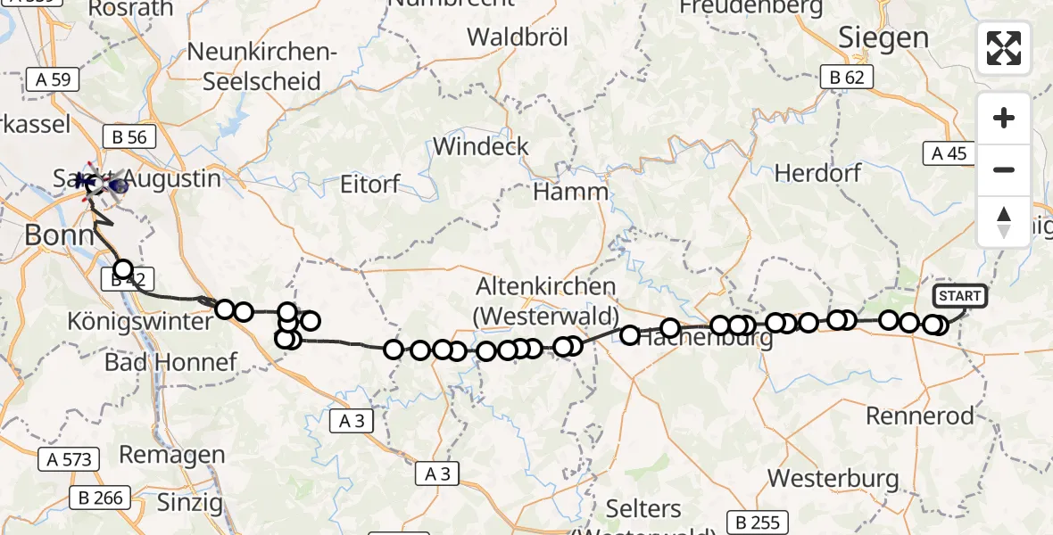 Flugroute Polizeihubschrauber Liebenscheid - Sankt Augustin, 11 August 2026, 13:05