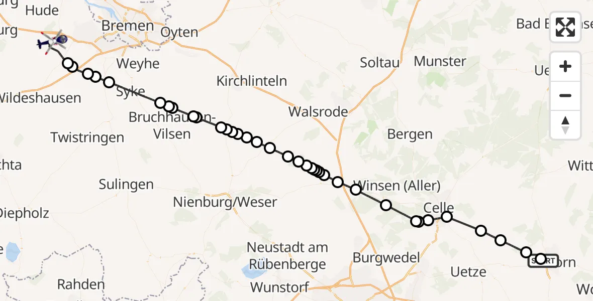 Flugroute Polizeihubschrauber Gifhorn Bundespolizei Hubschrauberlandeplatz - Ganderkesee, 11 August 2026, 13:08