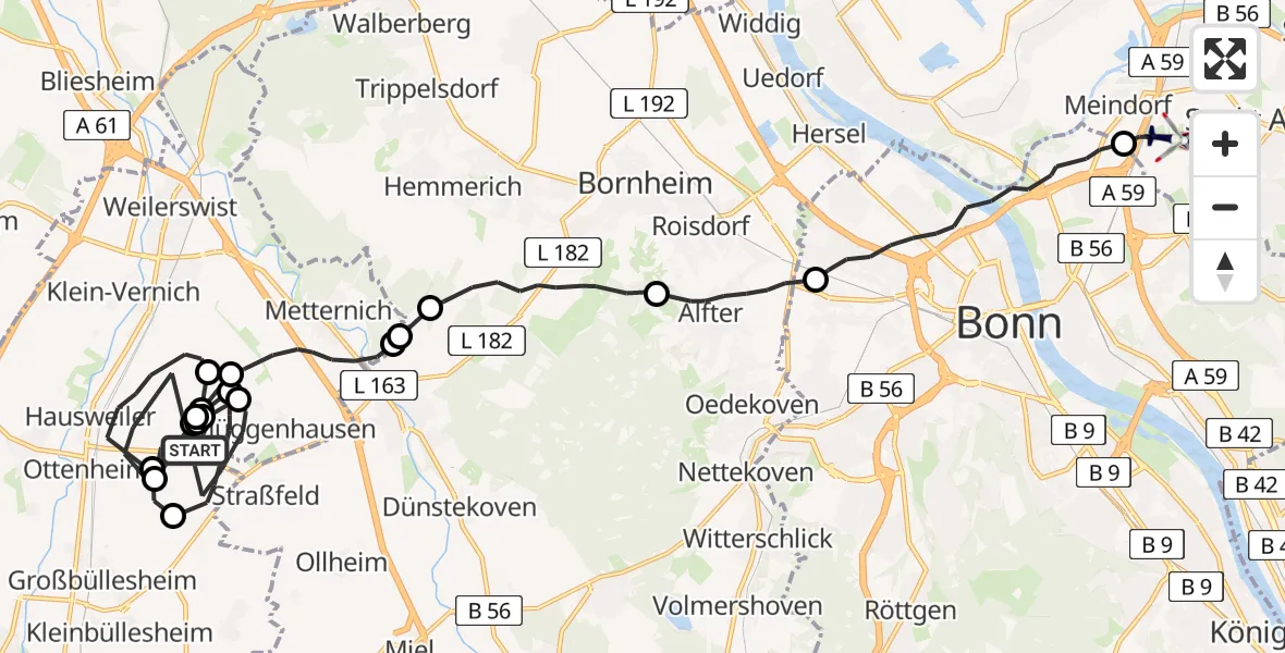 Flugroute Polizeihubschrauber Weilerswist - Sankt Augustin, 11 August 2026, 13:12