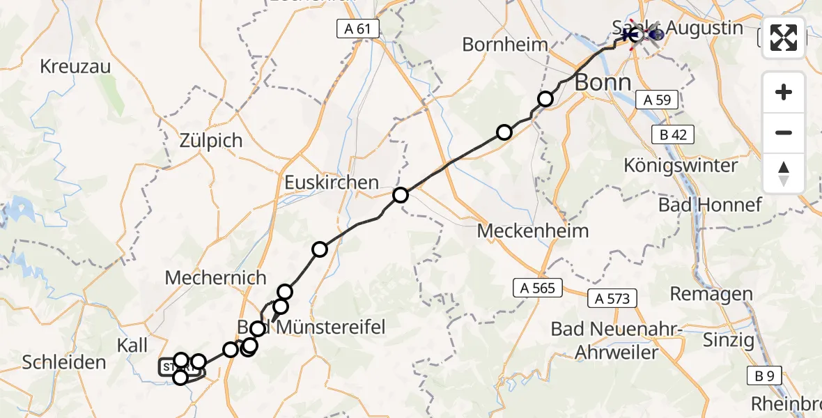 Flugroute Polizeihubschrauber Kall - Sankt Augustin, 11 August 2026, 13:13