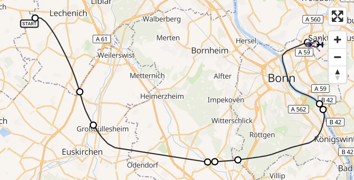 Flugroute Polizeihubschrauber Nörvenich - Sankt Augustin, 11 August 2026, 13:14