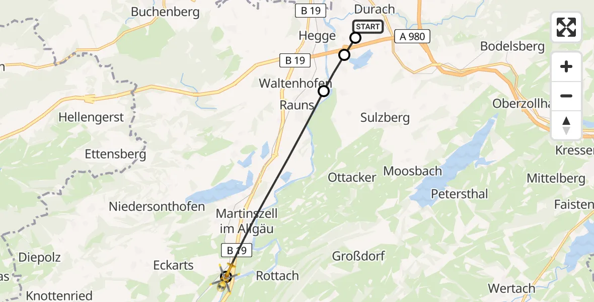 Flugroute Rettungshubschrauber Kempten-Durach Flugplatz - Immenstadt i.Allgäu, 11 August 2026, 13:16