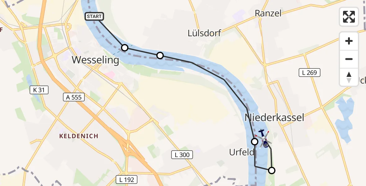 Flugroute Polizeihubschrauber Niederkassel - Niederkassel, 11 August 2026, 13:17