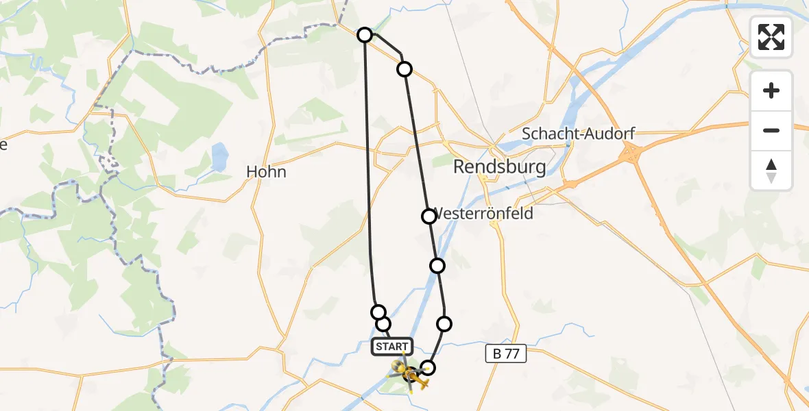 Flugroute Ambulanzhubschrauber Hörsten - Rendsburg-Schachtholm Flugplatz, 11 August 2026, 13:18