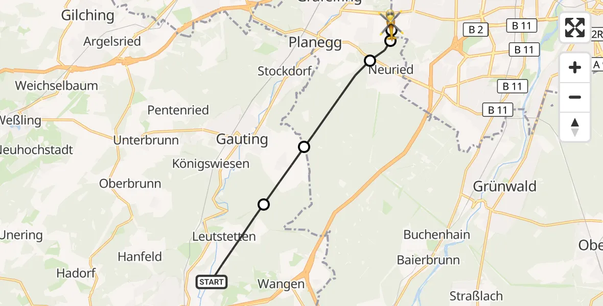 Flugroute Rettungshubschrauber Starnberg - DRF Air Rescue München Hubschrauberlandeplatz, 11 August 2026, 13:39