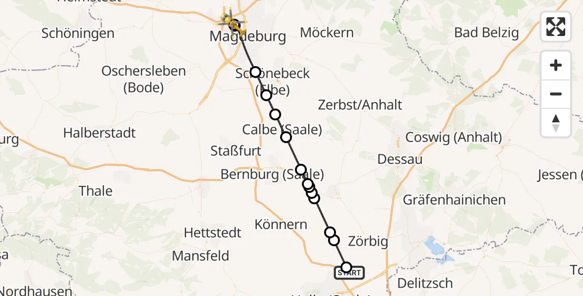 Flugroute Rettungshubschrauber Landsberg - Magdeburg Hospital, 11 August 2026, 14:07