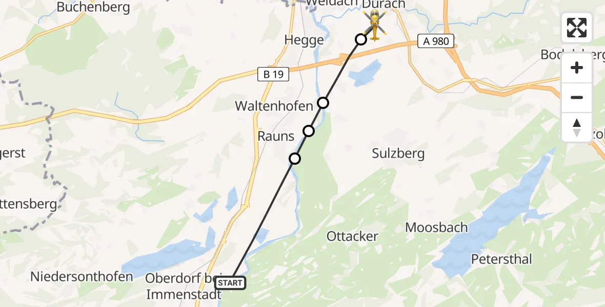 Flugroute Rettungshubschrauber Waltenhofen - Kempten-Durach Flugplatz, 11 August 2026, 14:39
