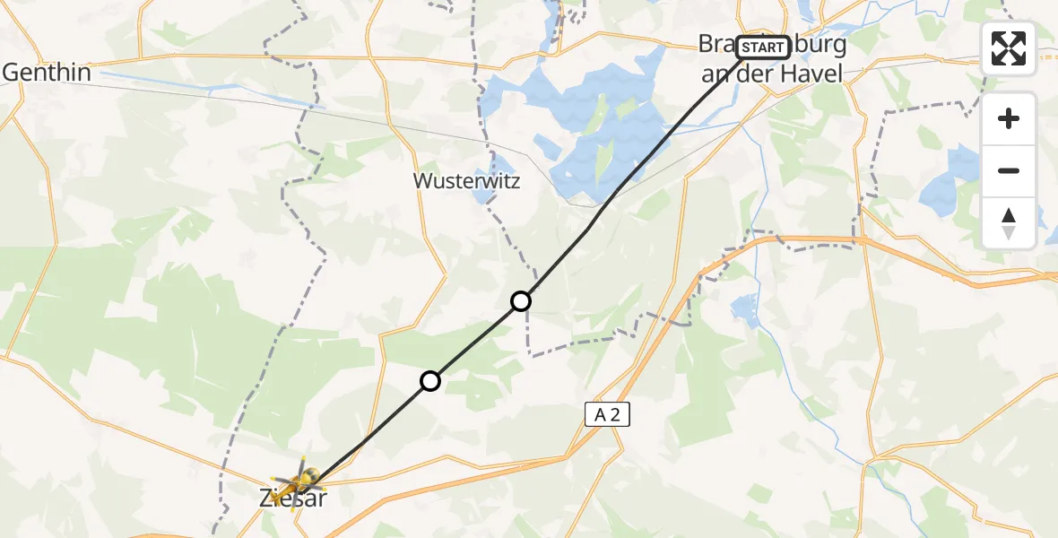 Flugroute Rettungshubschrauber Brandenburg an der Havel - Ziesar, 11 August 2026, 14:42