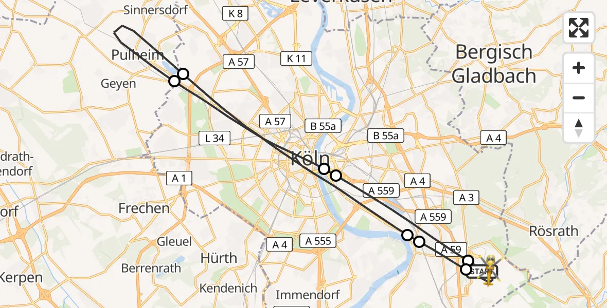 Flugroute Rettungshubschrauber Köln Bonn Flughafen - Köln Bonn Flughafen, 11 August 2026, 14:46