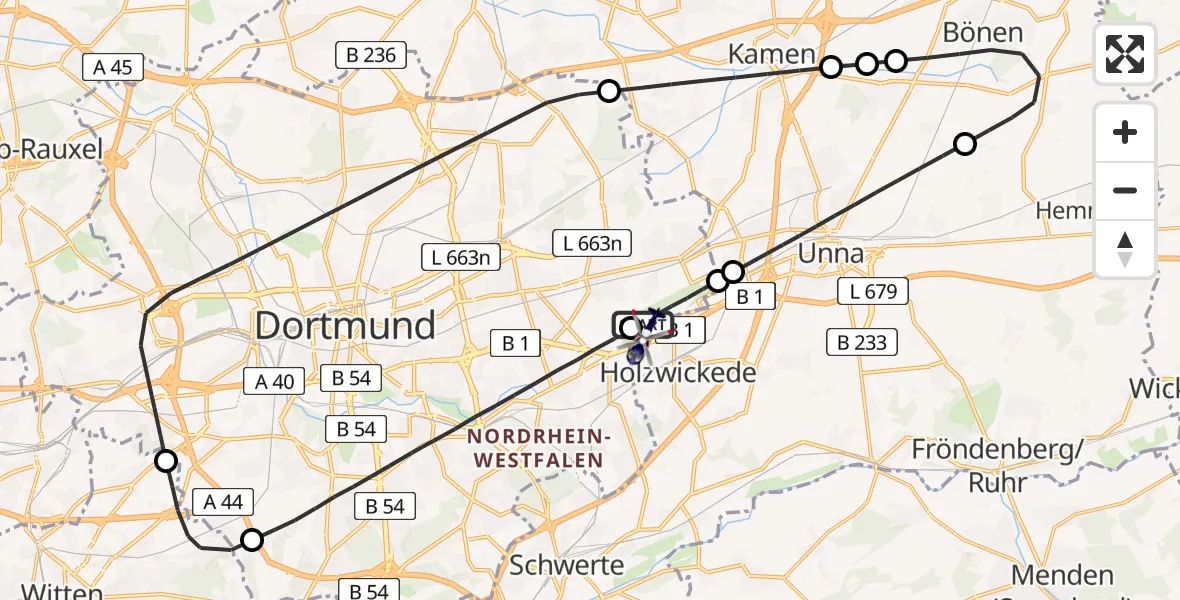 Flugroute Polizeihubschrauber Dortmund Flughafen - Dortmund Flughafen, 11 August 2026, 14:48