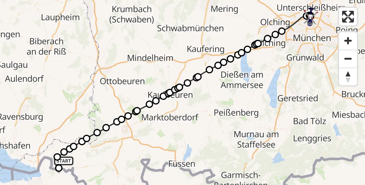 Flugroute Polizeihubschrauber Weiler-Simmerberg - Oberschleißheim, 11 August 2026, 14:50