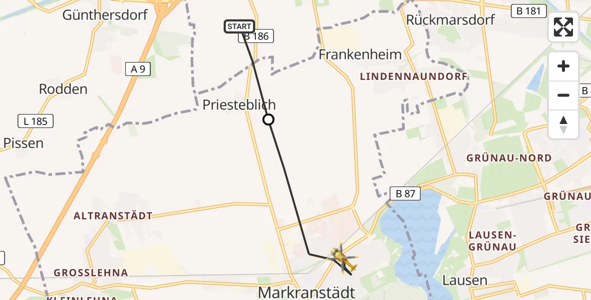 Flugroute Rettungshubschrauber Schkeuditz - Markranstädt, 11 August 2026, 14:51