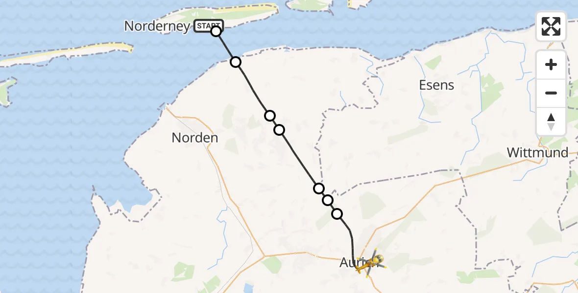 Flugroute Ambulanzhubschrauber Norderney Flughafen - Aurich, 11 August 2026, 15:00