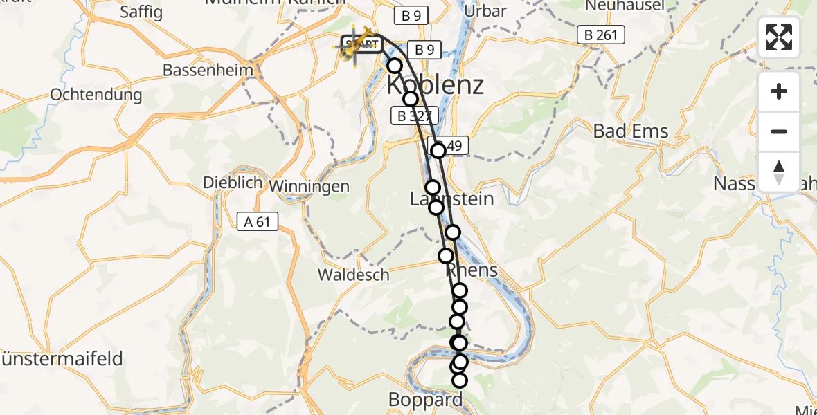 Flugroute Rettungshubschrauber Koblenz - Koblenz, 11 August 2026, 15:04