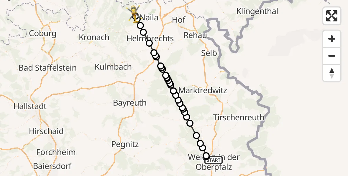 Flugroute Ambulanzhubschrauber Weiden i.d.OPf. - Geroldsgrün, 11 August 2026, 15:12