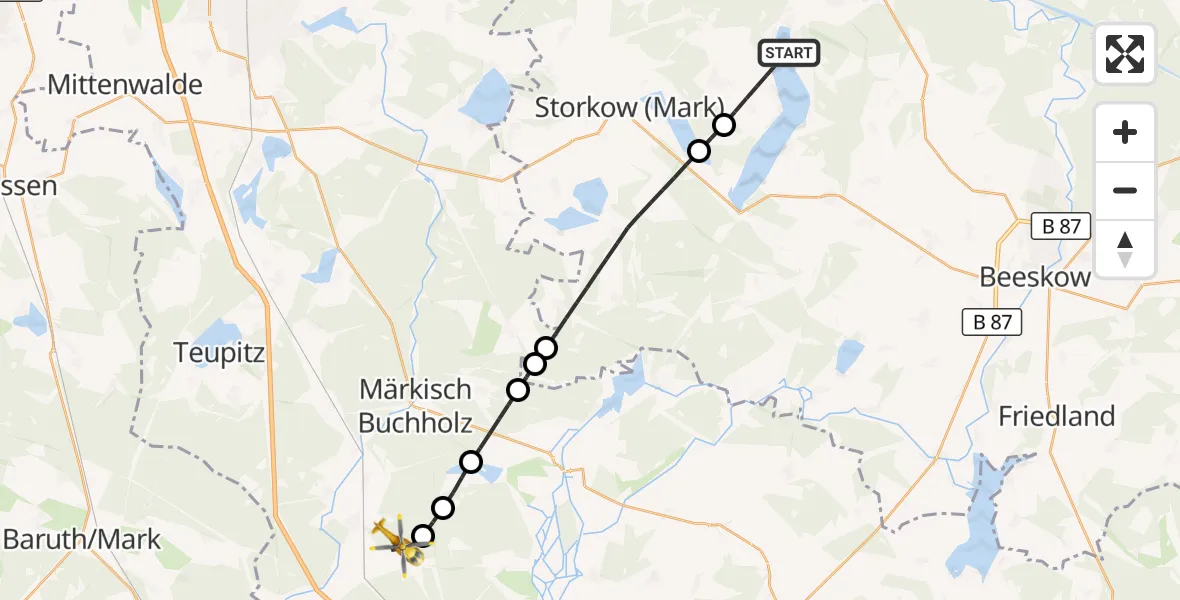 Flugroute Rettungshubschrauber Bad Saarow - Halbe, 11 August 2026, 15:13