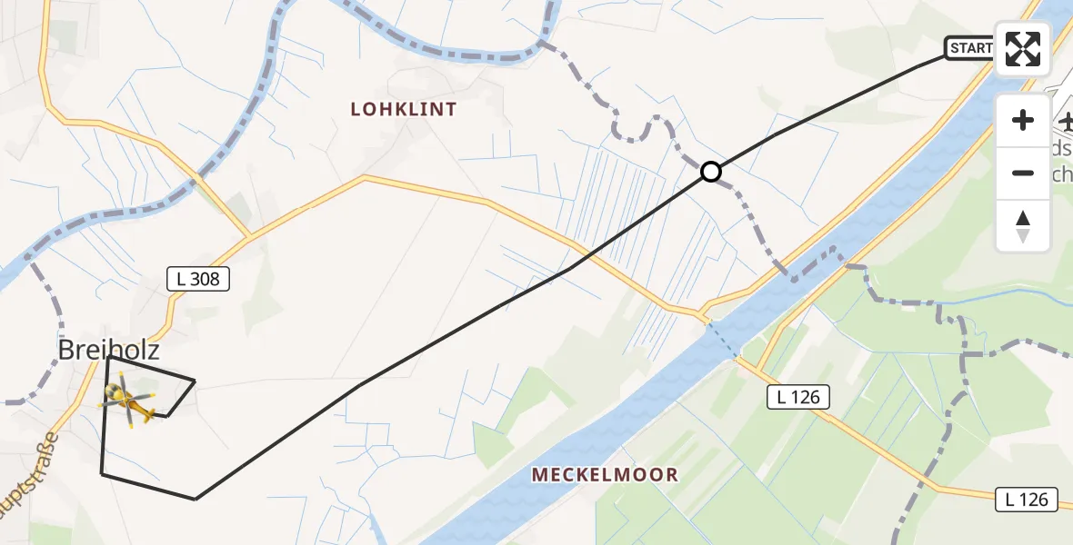 Flugroute Ambulanzhubschrauber Hörsten - Breiholz, 11 August 2026, 15:14