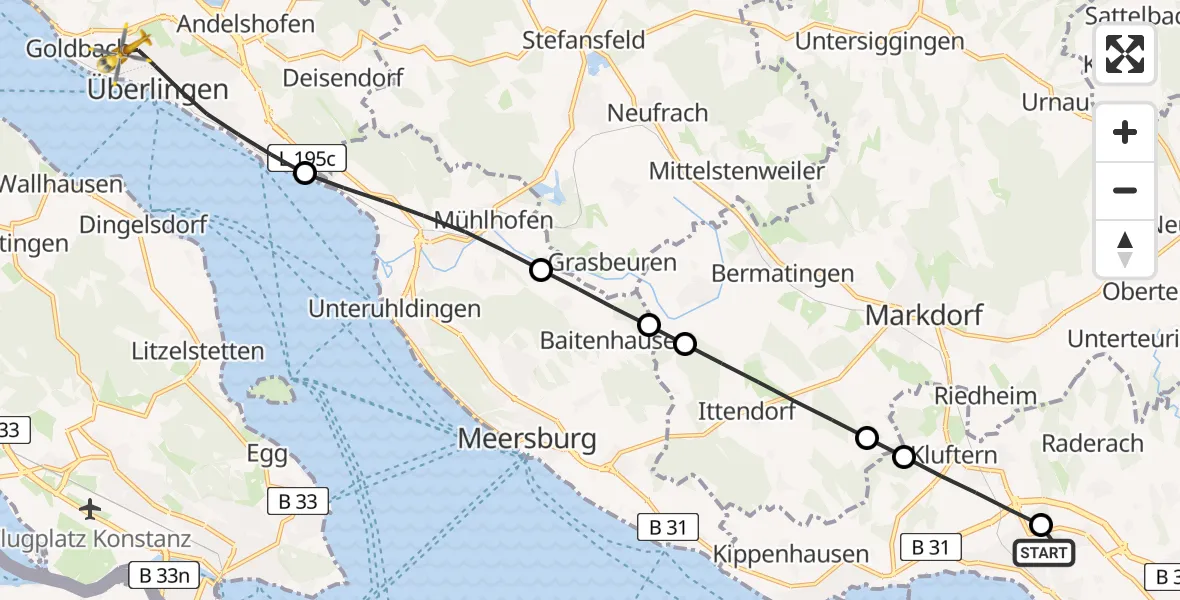 Flugroute Rettungshubschrauber Friedrichshafen Hospital - Überlingen, 11 August 2026, 15:16