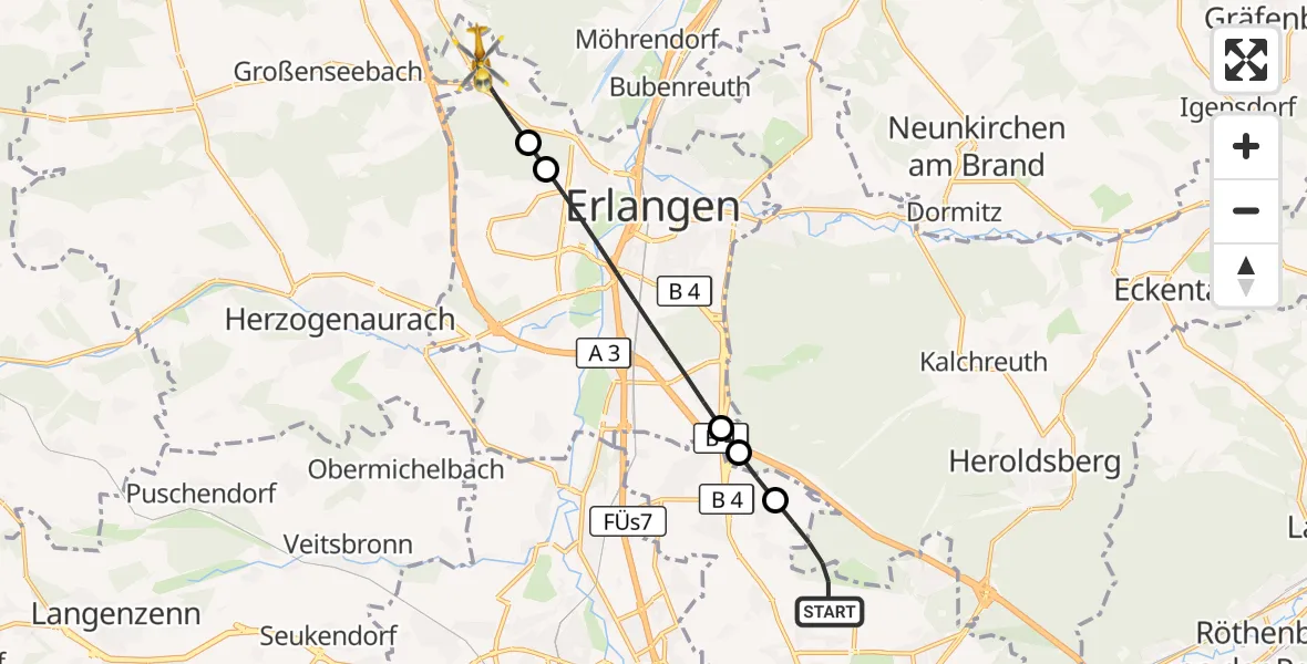 Flugroute Ambulanzhubschrauber Flughafen Nuremberg - Erlangen, 11 August 2026, 15:19