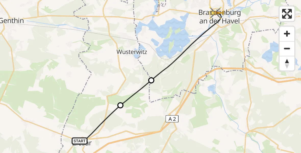 Flugroute Rettungshubschrauber Ziesar - Brandenburg an der Havel, 11 August 2026, 15:22