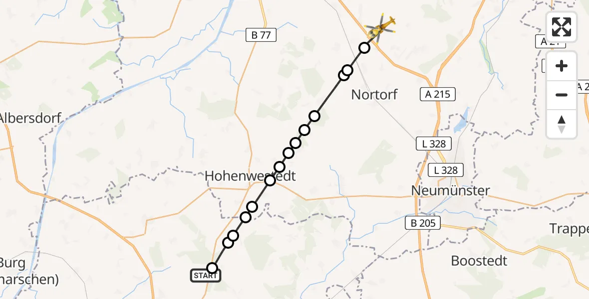 Flugroute Rettungshubschrauber Itzehoe Hungriger Wolf Flugplatz - Groß Vollstedt, 11 August 2026, 15:33