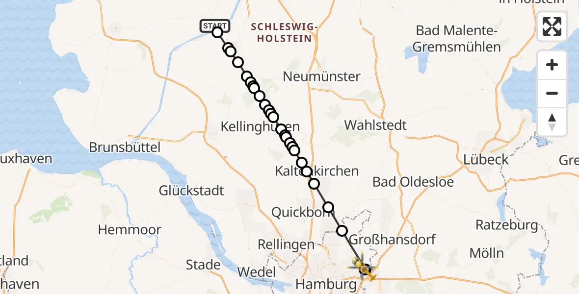 Flugroute Ambulanzhubschrauber Breiholz - Wilhelmstift Catholic Children's Hospital, 11 August 2026, 15:36