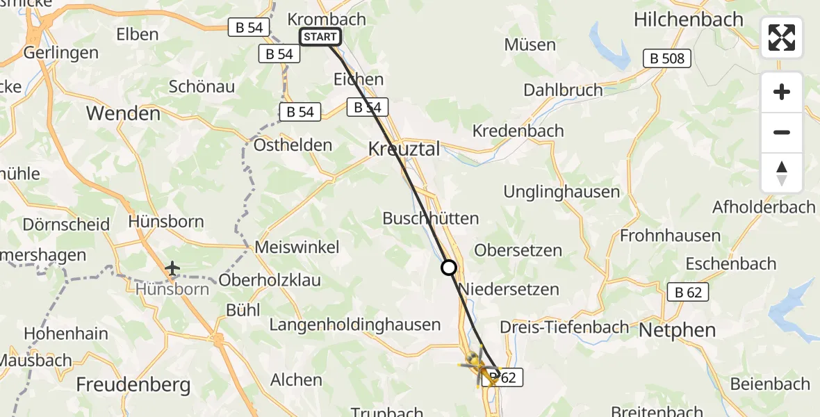 Flugroute Rettungshubschrauber Kreuztal - Siegen, 11 August 2026, 15:39