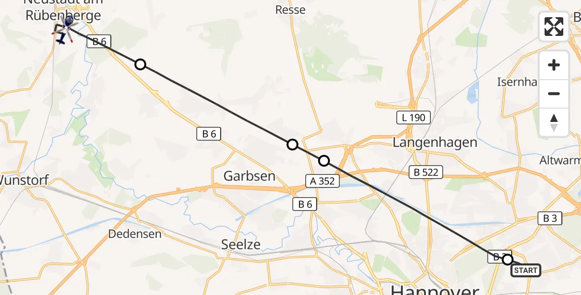 Flugroute Polizeihubschrauber Hannover Luftrettung Hubschrauberlandeplatz (Christoph 4) - Neustadt am Rübenberge, 11 August 2026, 15:43