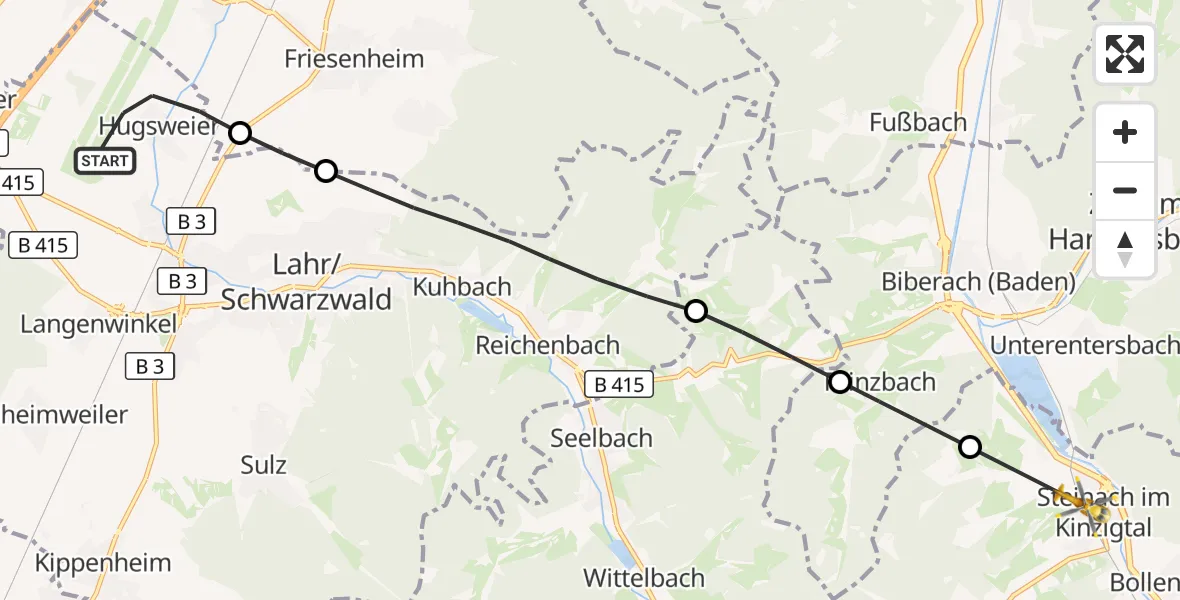 Flugroute Rettungshubschrauber Lahr Flughafen - Steinach, 11 August 2026, 15:48