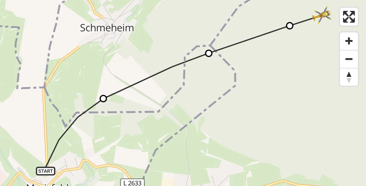 Flugroute Rettungshubschrauber Marisfeld - Oberstadt, 11 August 2026, 15:49