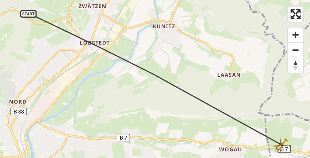 Flugroute Rettungshubschrauber Jena - Großlöbichau, 11 August 2026, 15:52