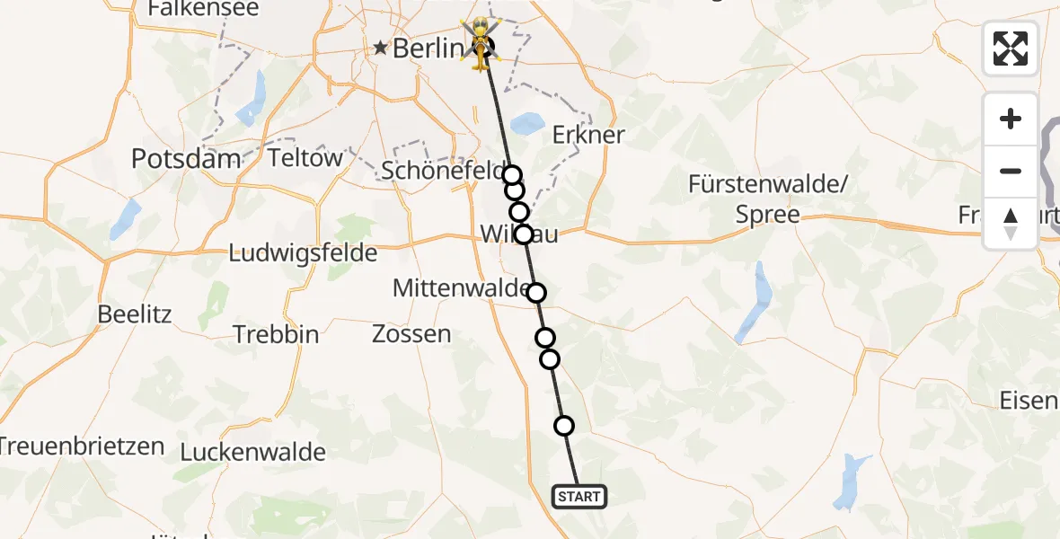 Flugroute Rettungshubschrauber Halbe - Berlin Emergency Hospital, 11 August 2026, 16:05